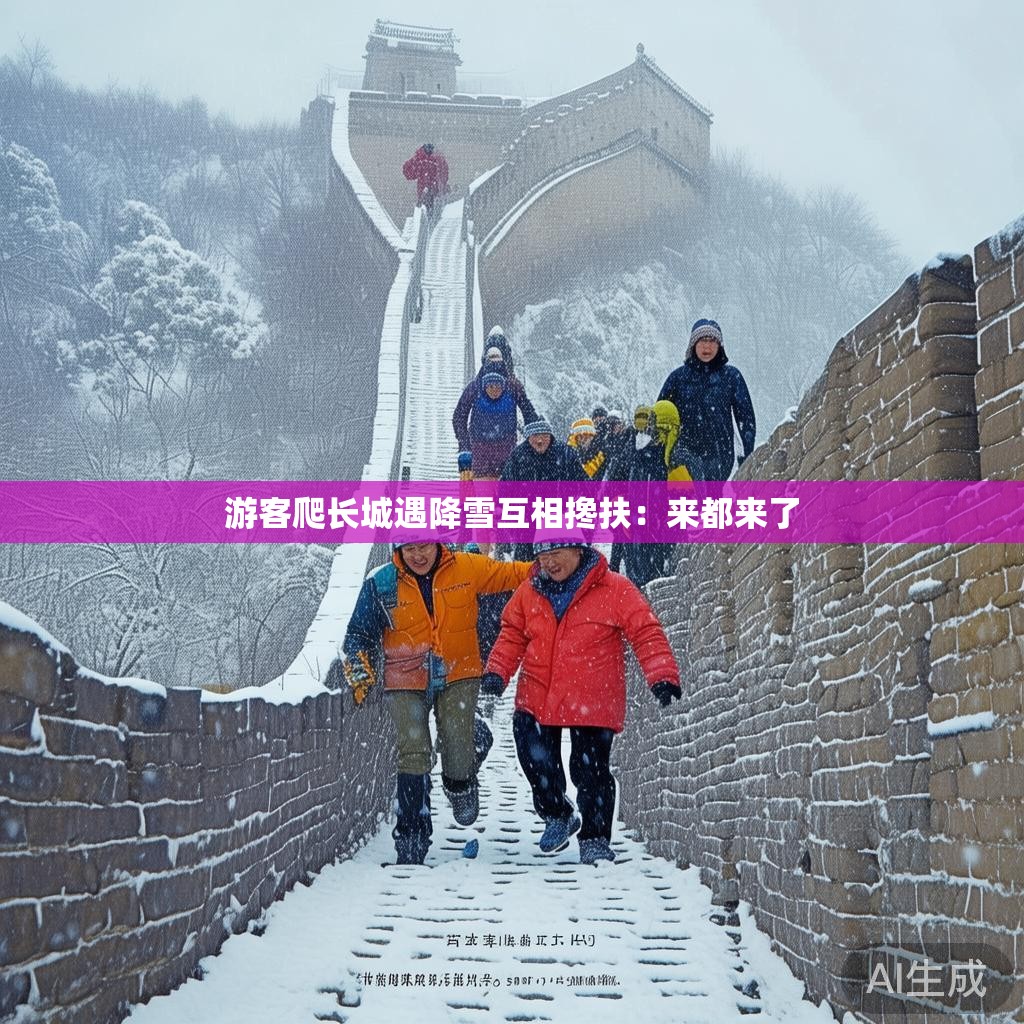 游客爬长城遇降雪互相搀扶：来都来了
